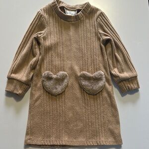 Cozy Tan Knit Dress with Heart Pockets